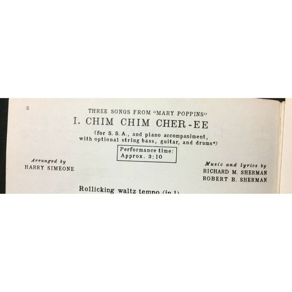 Sheet Music "I. Chim Chim Cher-ee" From Mary Poppins ©1963Walt Disney Production - Picture 5 of 6